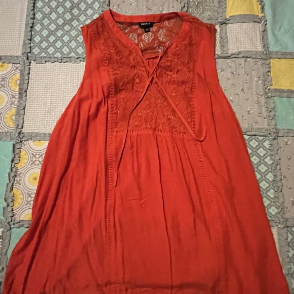 Orange Tank Style Blouse Top with Lace Detail